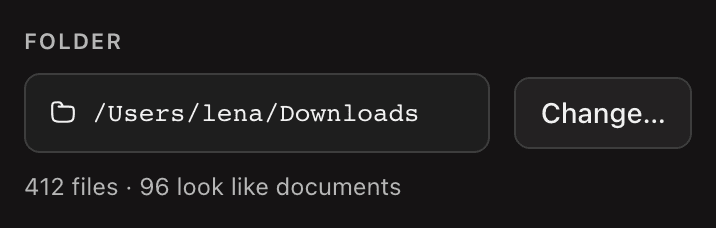 The Folder field of the NameQuick 3 setup screen, pointed at the Downloads folder.