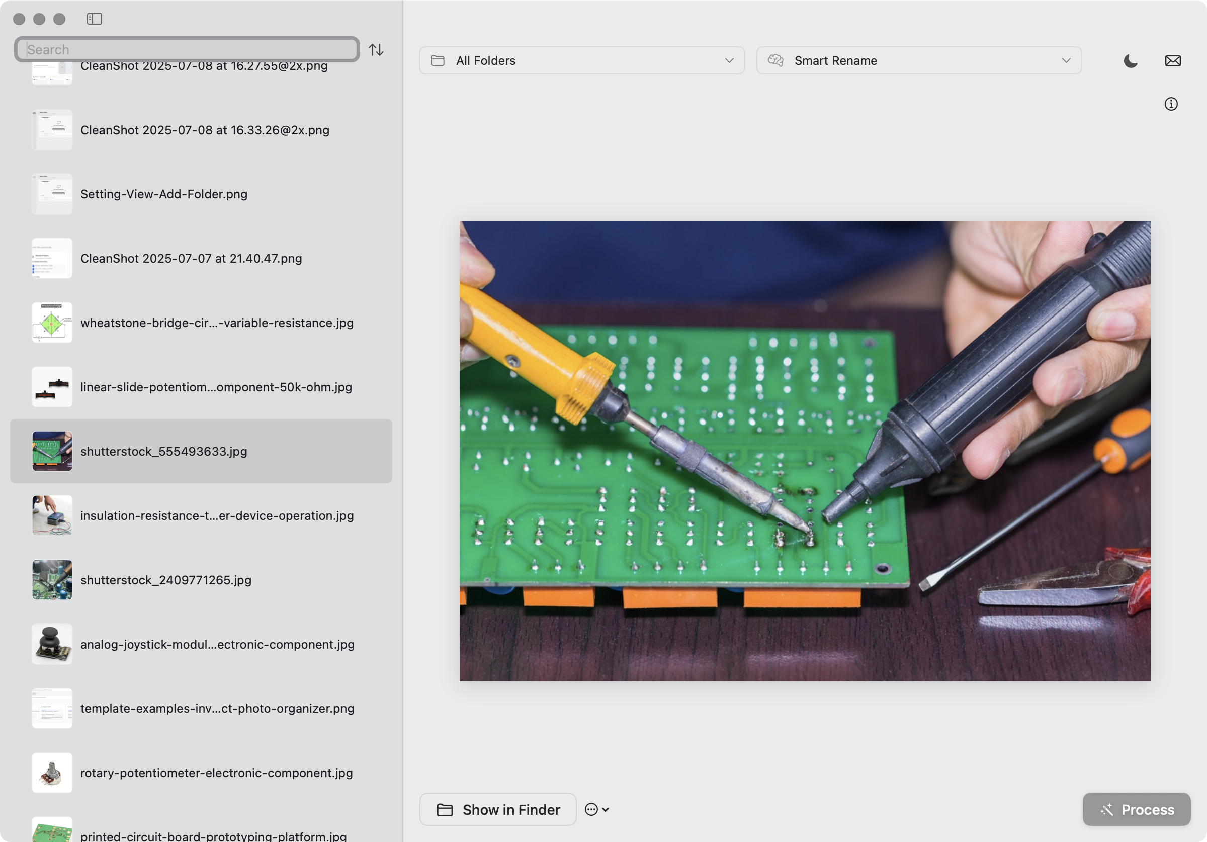 Processing files screen